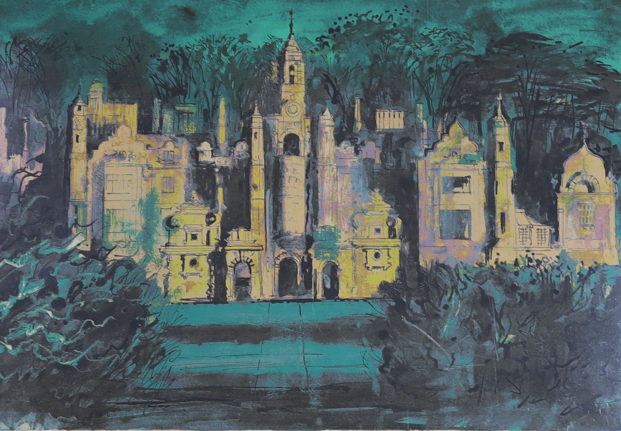 John Piper (1903-1992), screenprint, 'Harlaxton Manor' 1977, signed in pencil, 8/100, 57 x 78cm